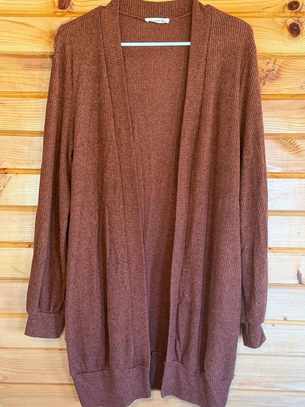 NATURAL LIFE Ribbed Open-Front Cardigan - Rust Brown
